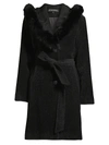 Sofia Cashmere Women's Fox Fur Trim Coat In Black