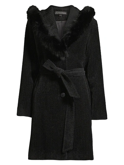 Sofia Cashmere Women's Fox Fur Trim Coat In Black