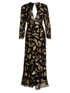 Rixo London Women's Rose Metallic Palm Embroidered Midi Dress In Silk Lame Palm Gold Black