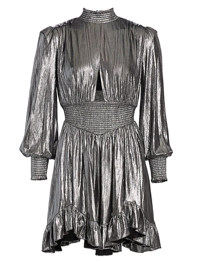 Retroféte Women's Melody Metallic Ruffle Puff-sleeve Cutout Mini A-line Dress In Gunmetal