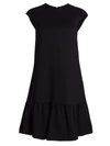 Akris Punto Flounce Hem Cap Sleeve Shift Dress In Black