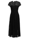 Akris Punto Dot Lace Belted Cap-sleeve Silk-trim A-line Dress In Black