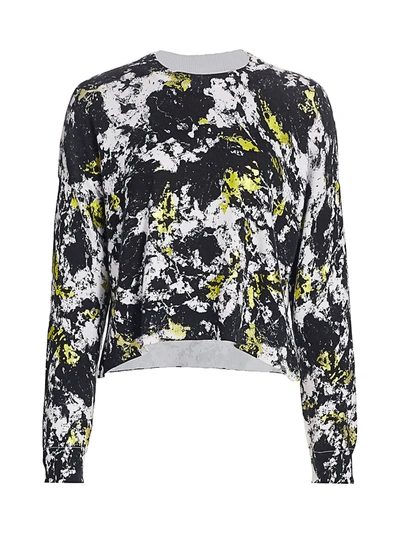 Alice And Olivia Quintin Printed Pullover In Black White Neon Yellow
