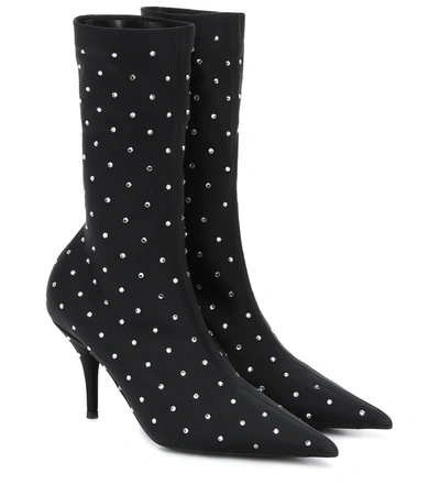 Balenciaga Women's Knife Crystal-embellished Satin Sock Boots In Black