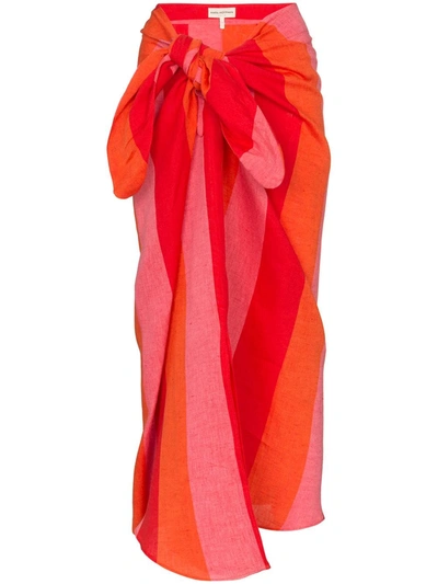 Mara Hoffman Izzi Striped Linen Wrap Skirt Coverup In Red