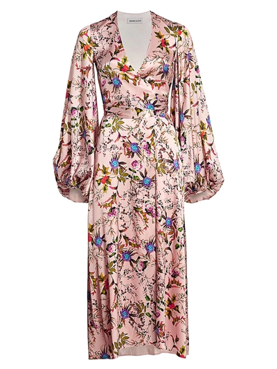 Adriana Iglesias Women's Stretch-silk Floral Balloon-sleeve Gown In Flowered Pink