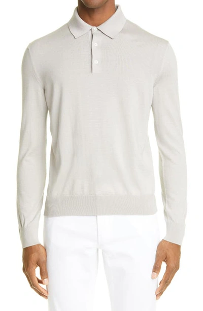 Ermenegildo Zegna Ermengildo Zegna Cashseta Long Sleeve Cashmere & Silk Polo Shirt In White