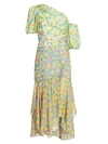 Amur Jaylah One-shoulder Silk Combo Midi Dress In Combo Anemone Floral