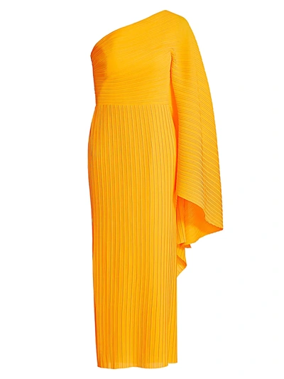 Solace London Lila One-shoulder Midi Dress In Neon Orange