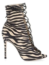 Gianvito Rossi Women's Lenoir Lace-up Zebra-stripe Leather Peep-toe Booties In Mousse