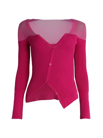 Jacquemus Women's Le Cardigan Asymmetric Ribbed Sweater In Pink