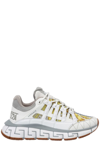 Versace Tgreca Sneakers In Mix Of Materials In White - Grey - Gold