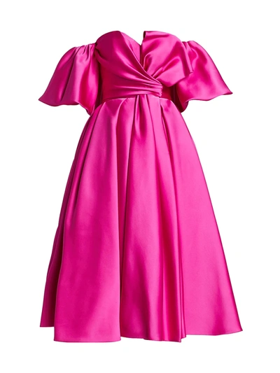 J Mendel Off-the-shoulder Silk Bow Cocktail Dress In Azalea Pink