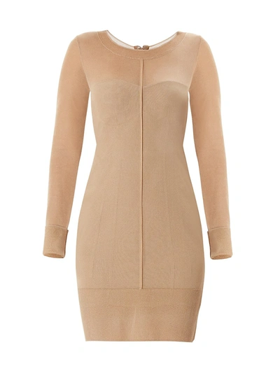 Herve Leger Layered Scoopneck Knit Dress In Taupe