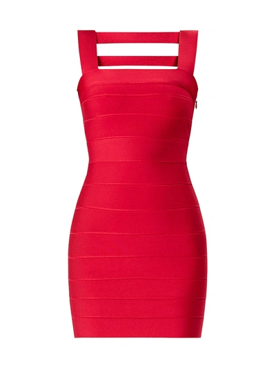 Herve Leger Icon Squareneck Cutout Back Minidress In Rio Red