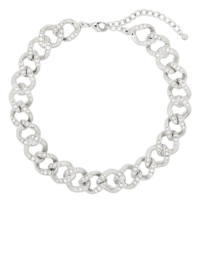 Kenneth Jay Lane Silver Tone Crystal Chain Link Necklace