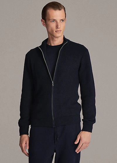 Ralph Lauren Silk-cotton Full-zip Sweater In Classic Chairman Navy