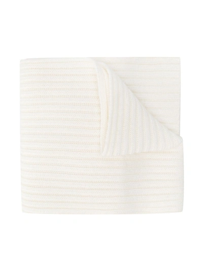 Chloé Kids' Ribbed Knit Straight Hem Scarf In White