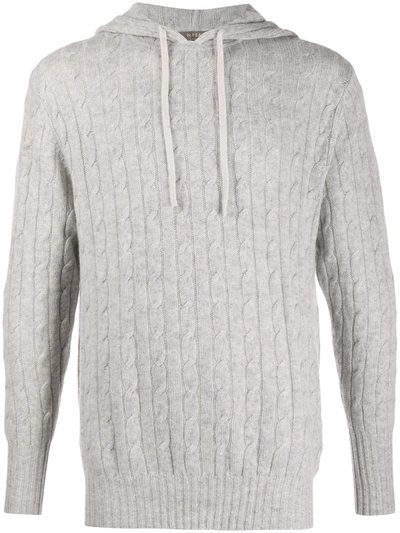 N•peal Cable Knit Cashmere Hoodie In Grey