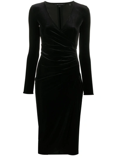 Armani Exchange Draped Midi Fitted Dress In Black