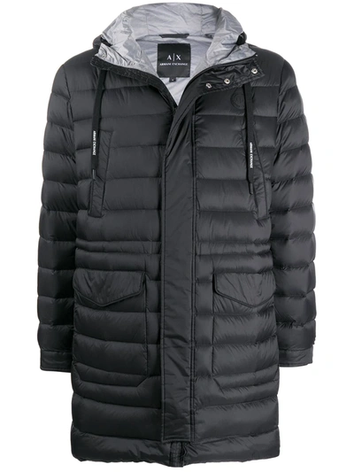Armani Exchange Hooded Mid-length Down Coat In Black