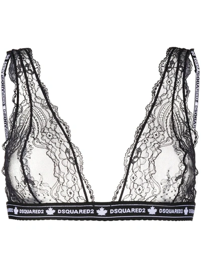 Dsquared2 Lace-patterned Sheer Bra In Black