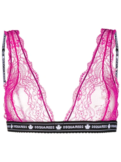 Dsquared2 Lace-patterned Sheer Bra In Pink