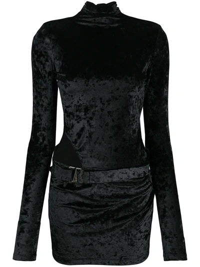 Misbhv Crushed Velvet-style Mini Dress In Black