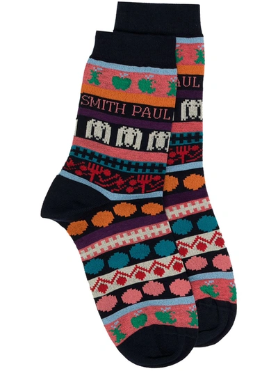 Paul Smith Fair Isle Pattern Socks In Blue