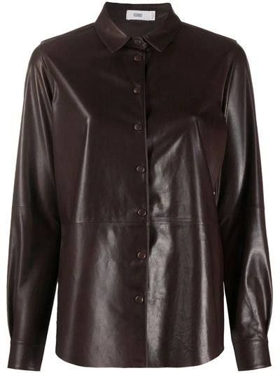 Closed Tonal Stitching Leather Shirt In Brown