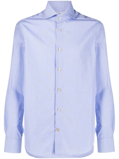 Kiton Micro-check Long-sleeve Shirt In Blue