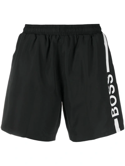 Hugo Boss Logo-print Swim Shorts In Black
