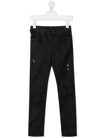 Emporio Armani Kids' Ripped Mid-rise Slim Jeans In Black