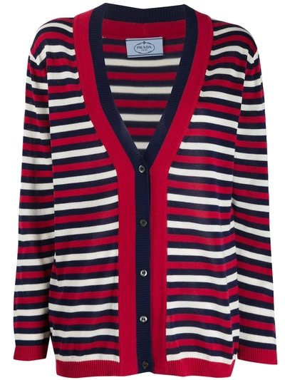 Pre-owned Prada Striped Buttoned Cardigan In Red