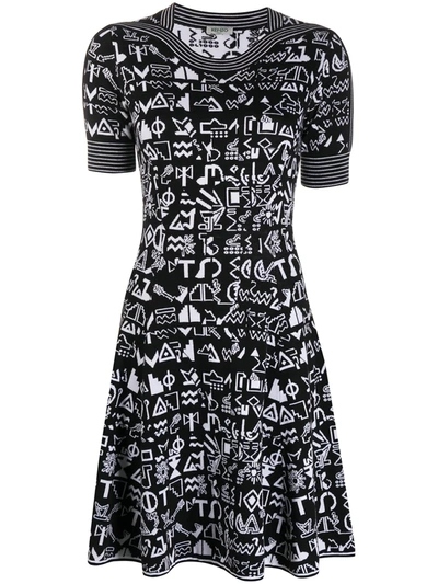 Pre-owned Kenzo Intarsia Geometric Pattern Knitted Dress In Black