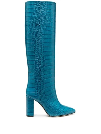 Paris Texas Lizard-effect Knee-high Leather Boots In Blue