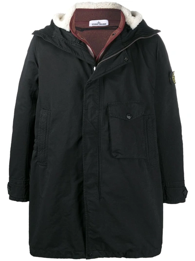 Stone Island Logo-patch Parka Coat In Black