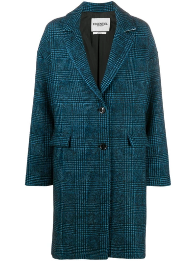 Essentiel Antwerp Prince Of Wales Single-breasted Coat In Blue