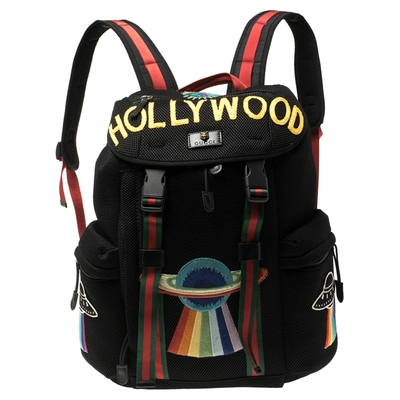 Pre-owned Gucci Black Mesh Fabric Hollywood Embroidered Backpack