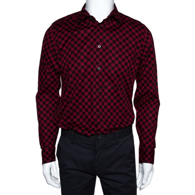 Pre-owned Gucci Red & Black Checkered Cotton Long Sleeve Slim Fit Shirt M