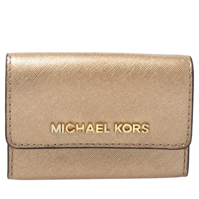 Pre-owned Michael Kors Metallic Gold Leather Flap Card Holder