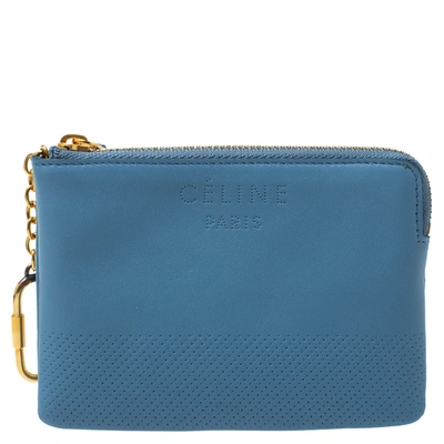 Pre-owned Celine Blue Perforated Leather Solo Coin Purse