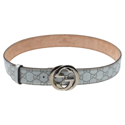 Pre-owned Gucci Ssima Leather Interlocking G Buckle Belt 90cm In Silver