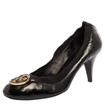Pre-owned Tory Burch Black Leather Round Toe Pumps Size 40