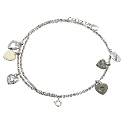 Pre-owned Dior Silver Tone Pop Hearts Charm Layered Bracelet