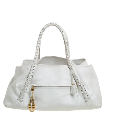 Pre-owned Ferragamo White Leather Front Pocket Satchel