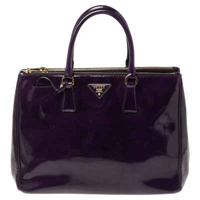 Pre-owned Prada Purple Patent Leather Medium Double Zip Tote