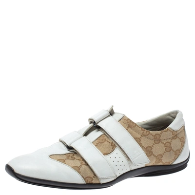 Pre-owned Gucci White/beige Gg Canvas And Leather Velcro Sneakers Size 40