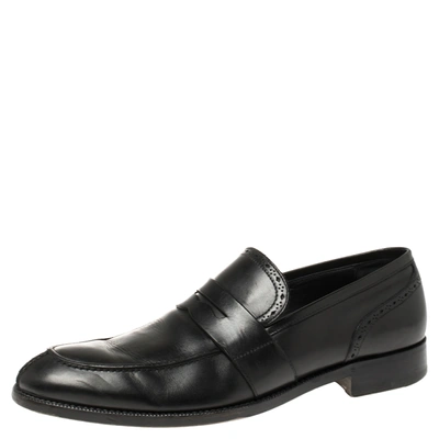 Pre-owned Ermenegildo Zegna Black Leather Penny Loafers Size 43.5