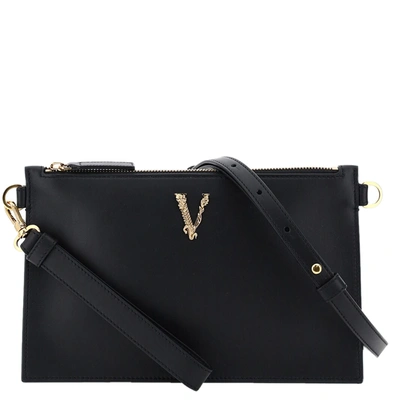 Pre-owned Versace Black Leather Virtus Clutch